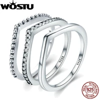wostu simple rings 100 925 sterling silver shimmering wish stackable ring for women wedding original fashion jewelry gift
