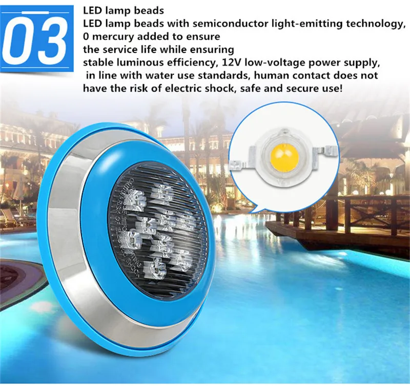Водонепроницаемый светодиодный светильник для бассейна уличный подводный
