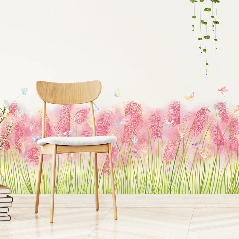 

Living Room Baseboard Wall Stickers Pink Reed Decal Skirting for Balcony Bedroom Mural Art Home Decoration PVC Wall Decal