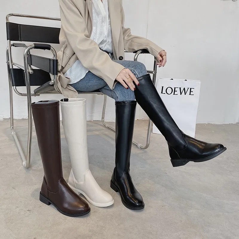 

Women Ankle Boots Ladies Shoes Slip on Mid Calf Boots Platform Soft PU Leather Long Boot Footwear Woman Fashion Autumn Winter