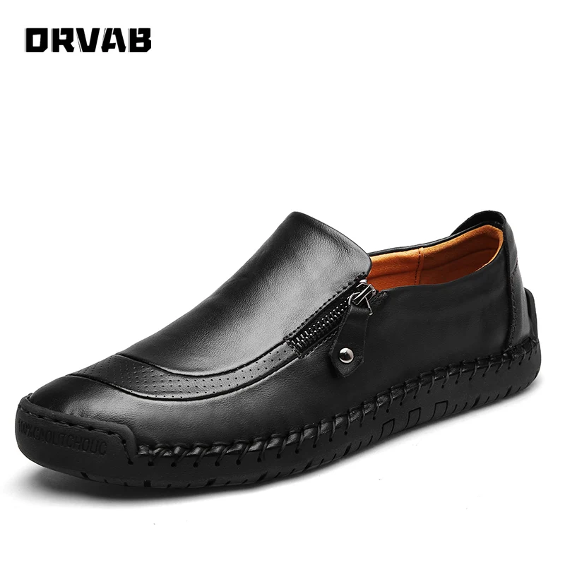 

Men Genuine Leather Shoes Fashion Slip on Flat Shoes Casual Mens Loafers Leather Shoes Black Brown Driving Moccasin Mens Shoes