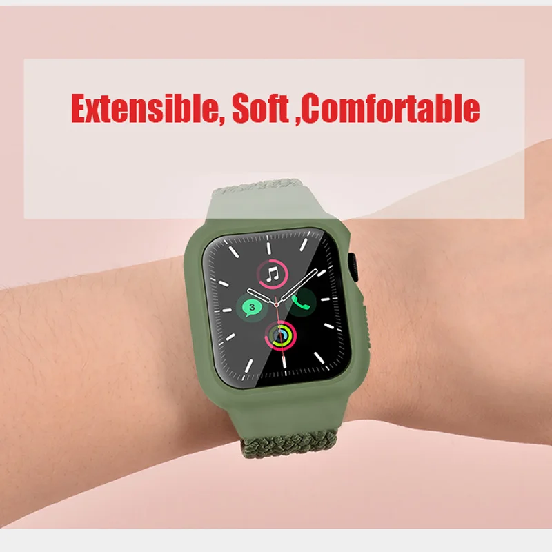 Чехол и ремешок для Apple Watch Band 44 мм 40 iWatch band 38 42 эластичный плетеный соло-браслет watch