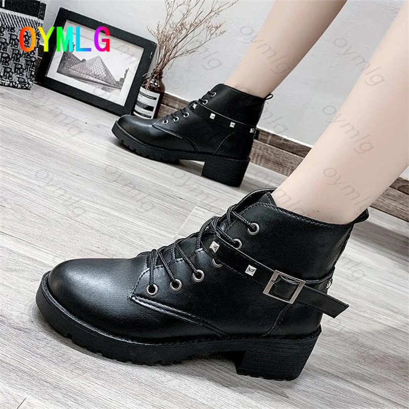 

Martin boots female British style autumn and winter 2021 rivet buckle new thick-heel motorcycle boots thick-soled ankle boots