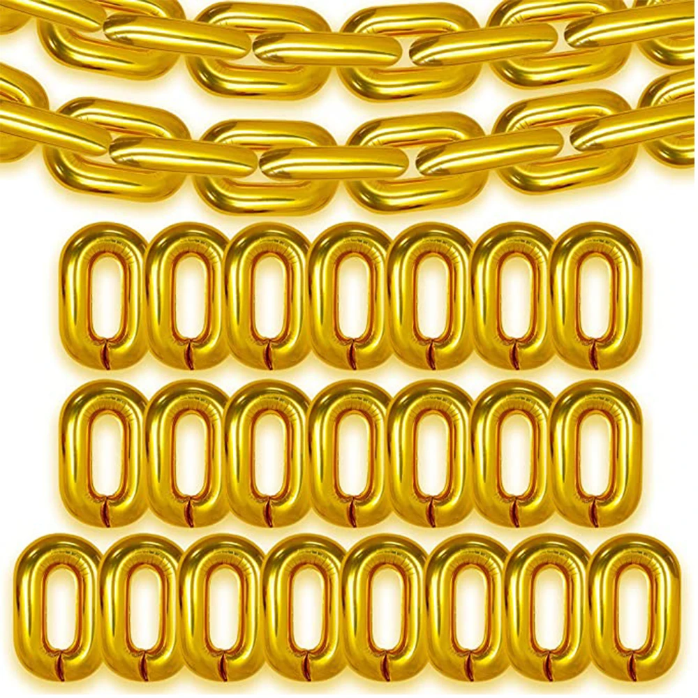 16Inch Gold Foil Links Chain Balloons for 80s 90s Hip Hop Theme Birthdays Weddings Graduations Party Arch Supplies