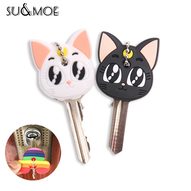 

Cute Cartoon Keychain Silicone Cat Dog Protective Key Case Cover for Key Control Dust Cap Holder Gift Women Key Chain