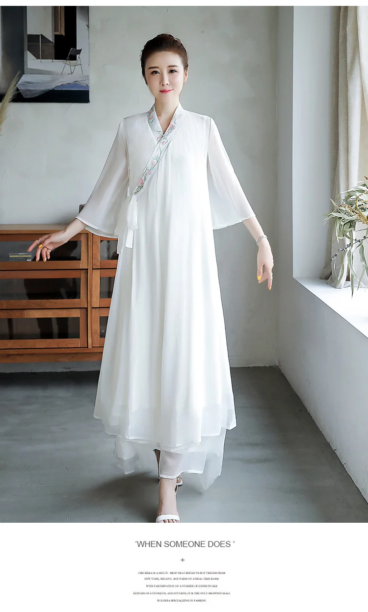 Традиционная китайская винтажная одежда женская белая Hanfu Свободное длинное платье древнее женское танцевальное платье для вечеринки Весна Плюс Размер
