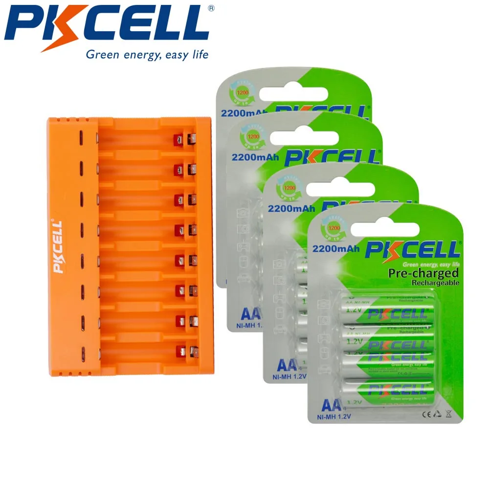 

16Pcs/4Pack PKCELL 2200mAh NIMH 1.2V AA Rechargeable Battery For camera with 8-solt Battery-charger for NIMH/NICD AA/AAA