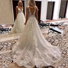 Бежевое свадебное платье принцессы с V-образным вырезом, модель 2021, качественные и Элегантные Дизайнерские Блестящие Свадебные платья без рукавов, свадебное платье