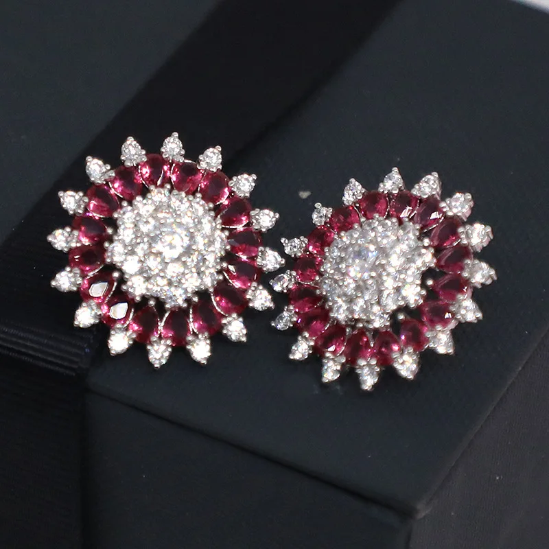 

Zircon Rose Red Sun Flower Earrings Simple Flower Earrings 210318-65