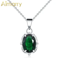 aimarry 925 sterling silver green crystal aaa zircon pendant necklace for women party charm wedding fashion jewelry gifts