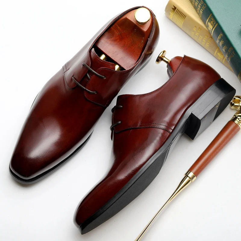 Классические мужские Формальные туфли из натуральной кожи 2019 г. со шнурками в