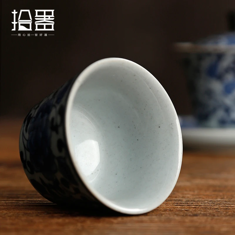 Ретро сине белая фарфоровая чашка большая чайная отдельная индивидуальная