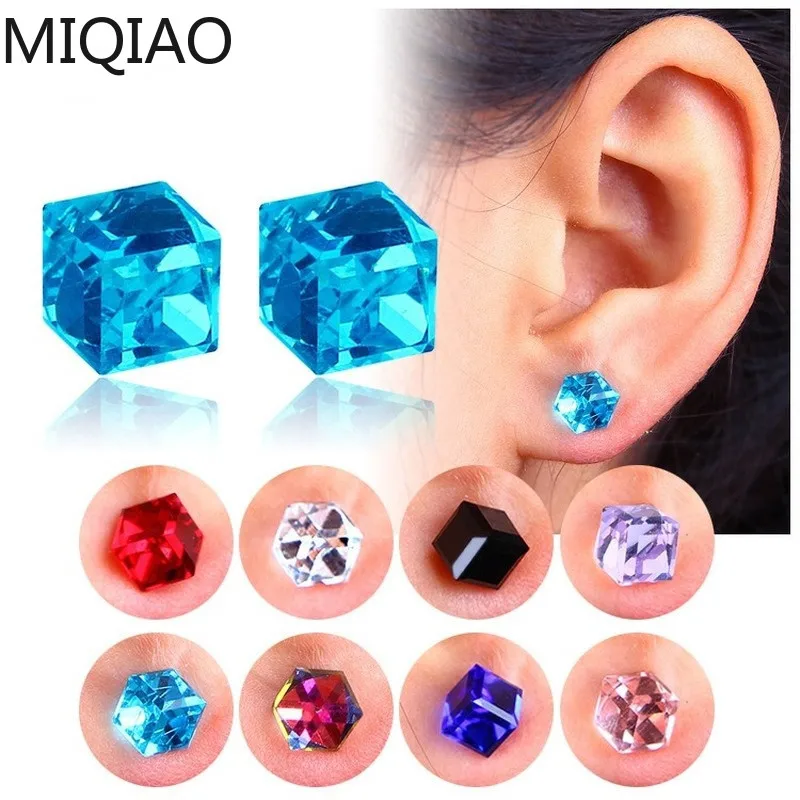 

miqiao Water Cube Health Magnet Magnetic Earrings Iron Absorption Magnet Fake Earring Crystal wu er dong Earrings