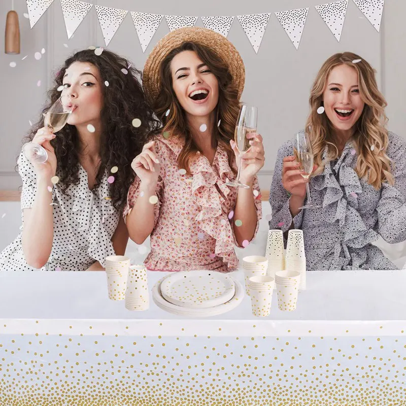 Staraise золото/розовый/черный горошек одноразовая посуда тарелка/чашка/Скатерть