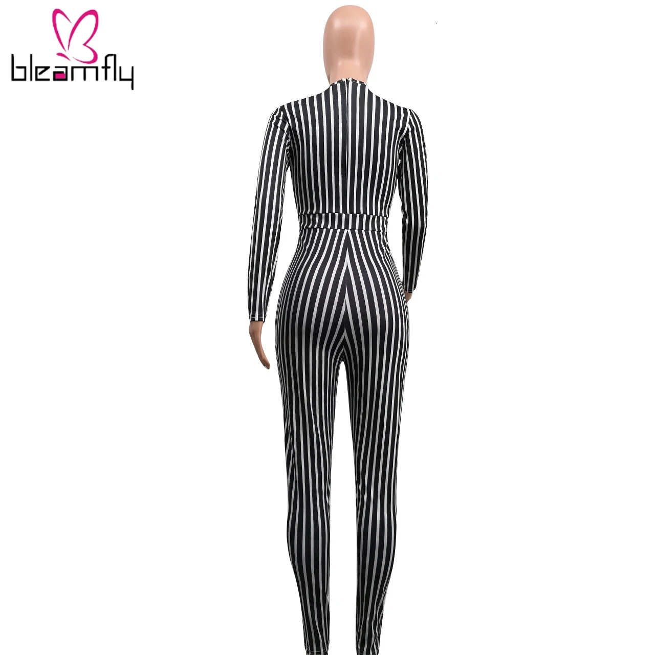 Новый осенне зимний женский Облегающий комбинезон в полоску с длинным рукавом