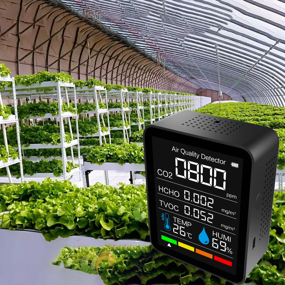 

Цифровой измеритель CO2, тестер 5 в 1 для определения температуры и влажности воздуха, TVOC, HCHO