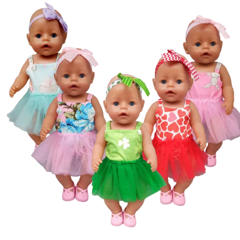 

Doll Clothes for 43cm Baby New Born Doll Pink Tutu Dress Headband for 18 Inch Girl Doll Tulle Dress