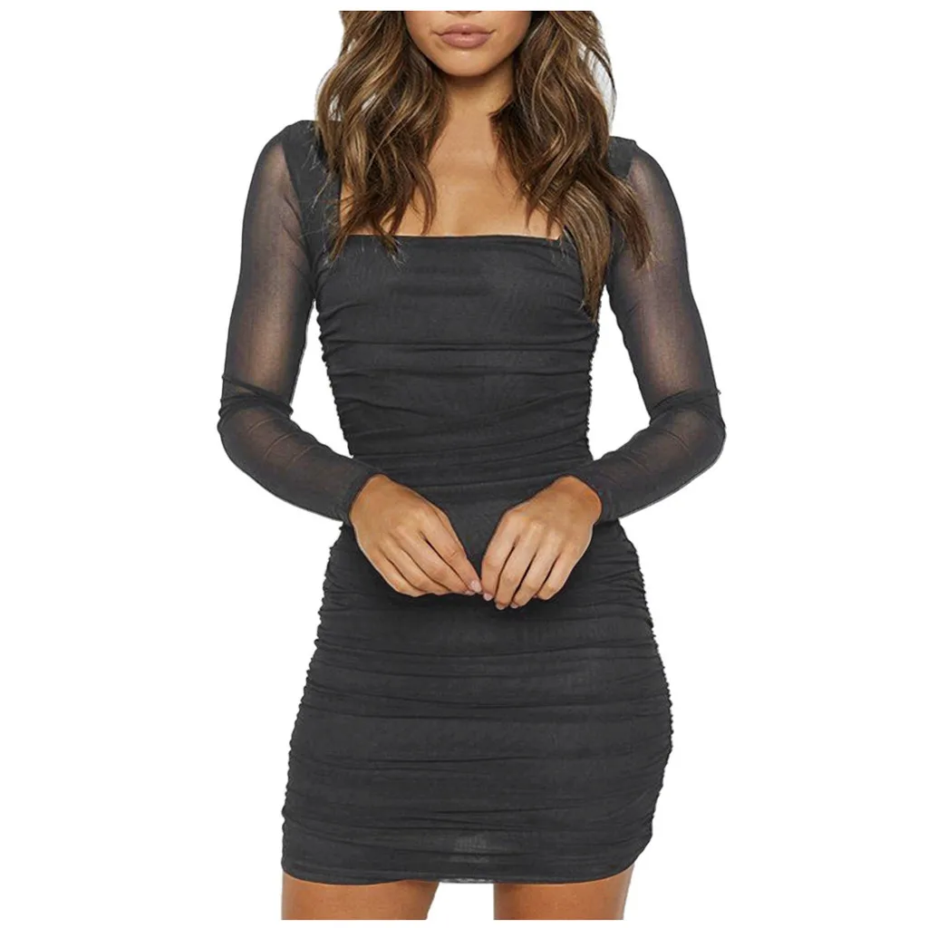 Платья размера плюс женские Вечерние черные сексуальные платья в сеточку с