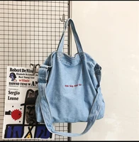 2021 vintage style women jeans shoulder bags casual travel handbags totes printed letters denim shopping bags drop shipping m802