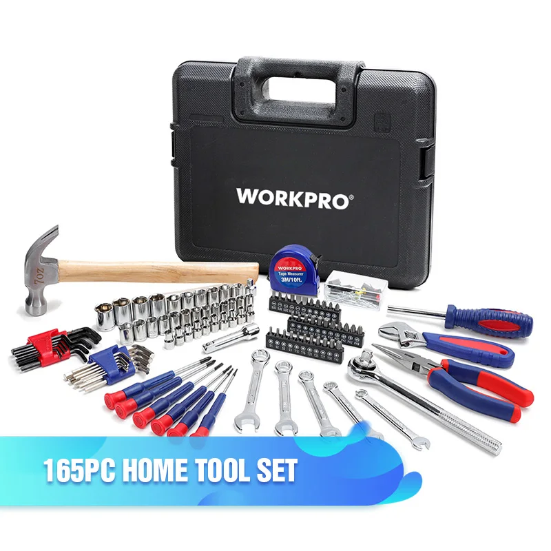 W009042AE WORKPRO 165 шт. набор инструментов для дома с трещоткой торцовые ключи комплект насадки для отвёртки Набор шестигранных молоточковая механика - Цвет: W009042AE