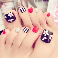 24pcs gradients fake feet nail stickers fashion manicure nail tips short false toenail press on save time wearable free shipping