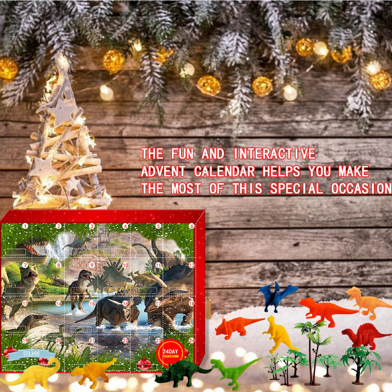 2022 Funny Christmas 24 Dinosaurs Figures Playset Countdown Days To Holiday Dinosaur Advent Calendar For Boys Gifts | Дом и сад