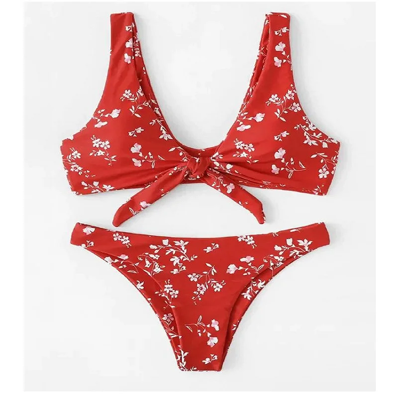 Женский купальник бикини с заниженной талией и бантом спереди|Купальники| |