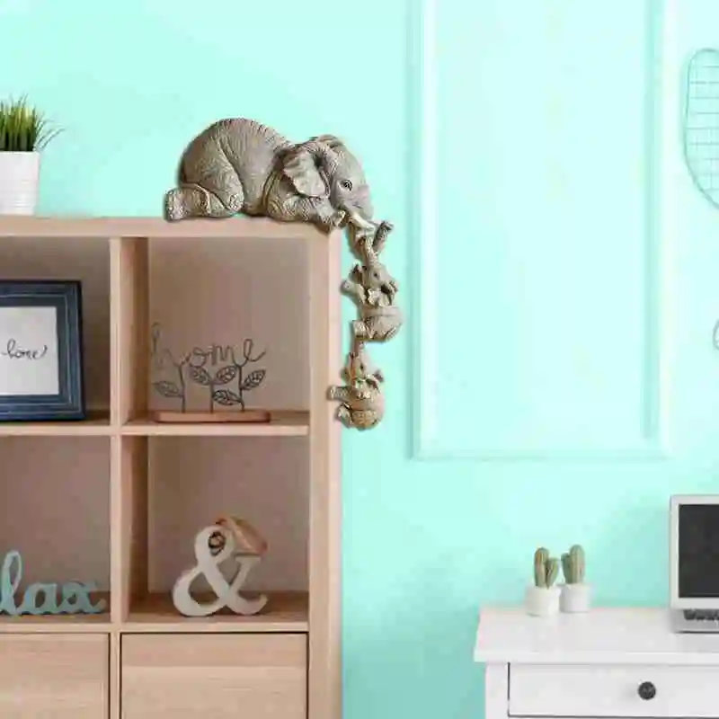 

1pc Elephant Resin Ornaments Hand-painted Resin Figurines Mother and Two Babies Hanging Desktop Decor Elephant Resin Decoration