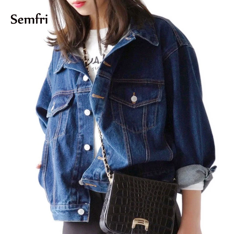 Женская джинсовая куртка Semfri синяя винтажная свободная 2019|Женские куртки| |