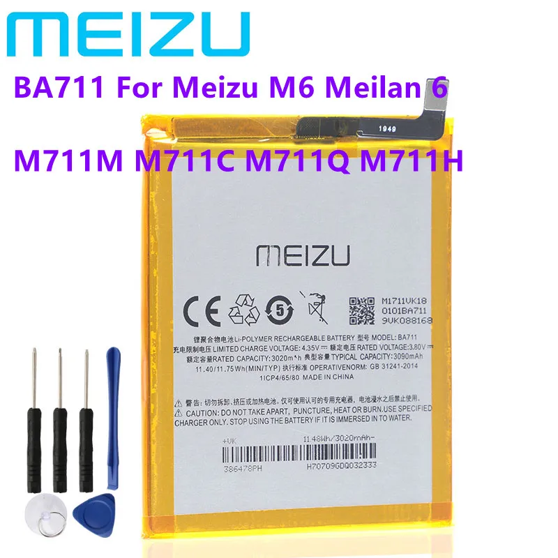 100% Оригинальный аккумулятор Meizu 3090 мАч BA711 для Meilan 6 M6 M711Q M711 M711C Фотоэлементы +