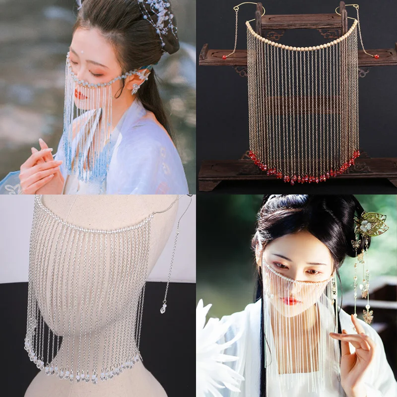 Hanfu старинная искусственная занавеска фата Висячие уши костюмы закрывающие лицо