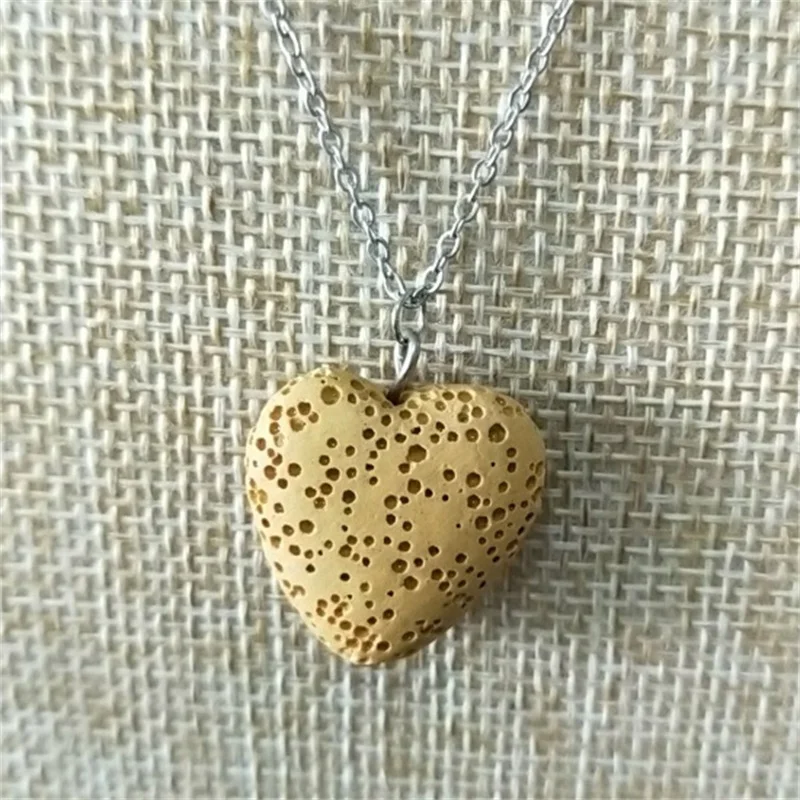 Красочное сердце, лава, камень, арома, эфирное масло, диффузор, ожерелье, ароматерапия, ювелирное изделие, вулканический камень, ожерелье - Окраска металла: Yellow