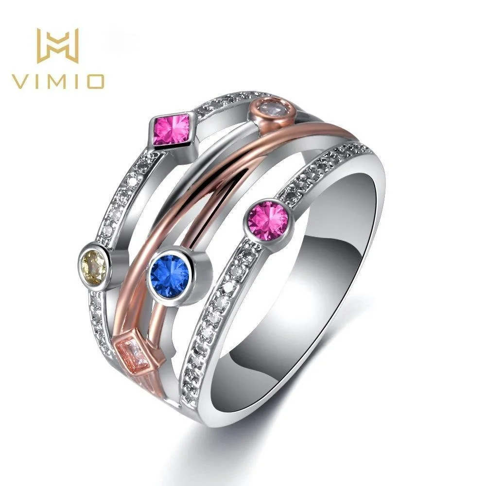 

VIMIO Colorful Cubic Zirconia Delicate Women Ring Jewelry Wedding Bridal Band Fashion Cross Geometric CZ Dancing Party Rings