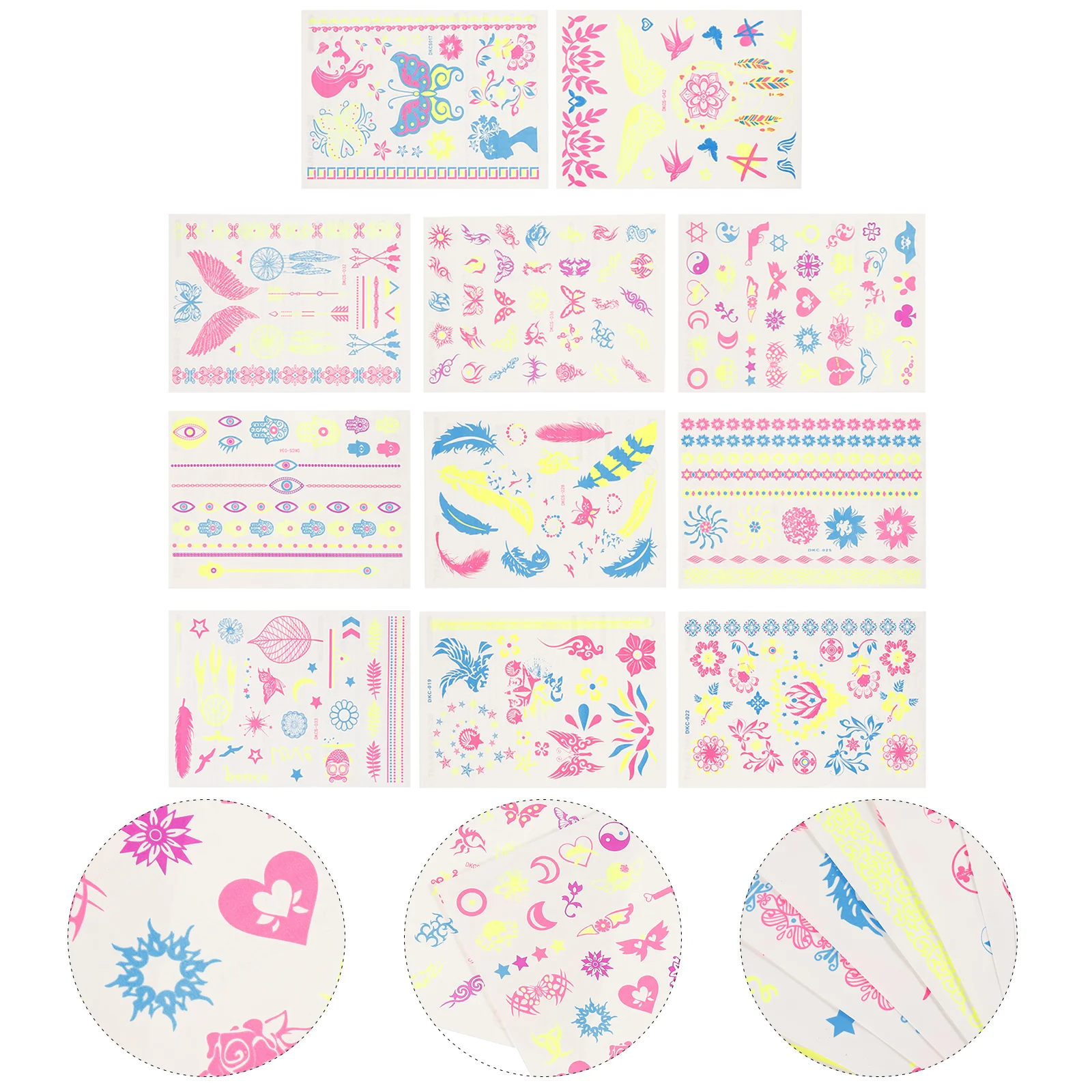 

11 Sheets Temporary Tattoos Decals Sticker Glow In The Dark Tattoos Stickers