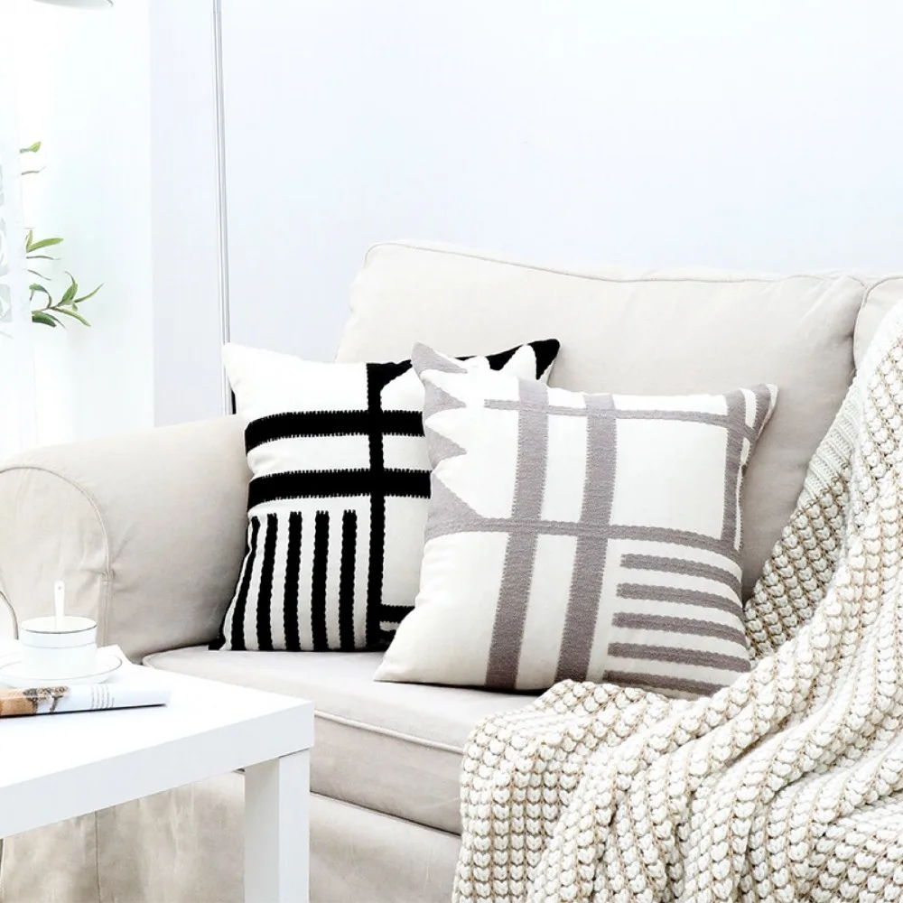 Домашние декоративные черный белый серый чехол для подушки с вышивкой в