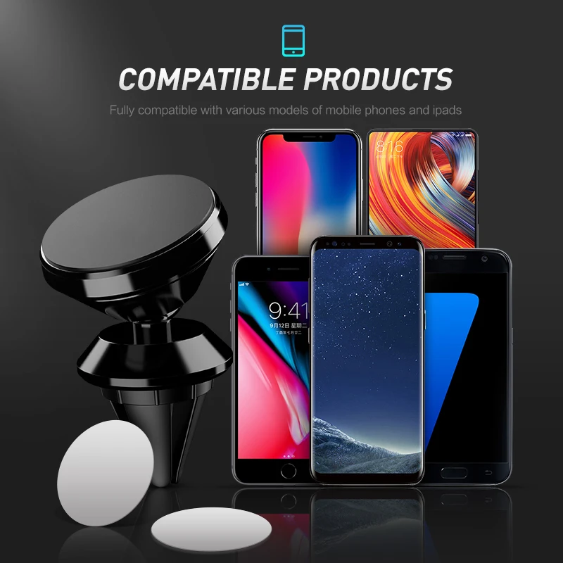 

360 Rotable Air Vent Magnetic Holder for Mobile Phone in Car GPS Navigation Universal Bracket Stand Magnet Car Phone Holder