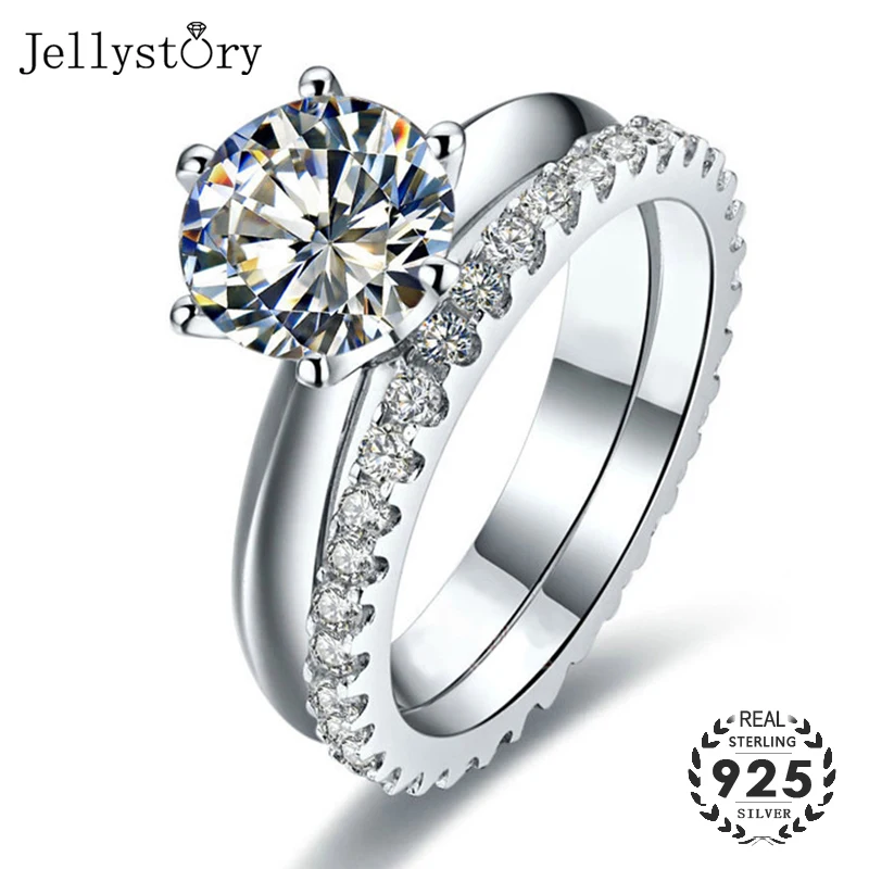 

Jellystory luxury charms rings S925 sterling silver 8mm created moissanites gemstone jewelry for female wedding engagement party
