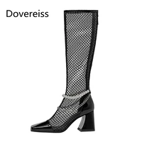dovereiss fashion womens shoes summer new elegant square toe square toe knee high boots mesh concise mature 33 40