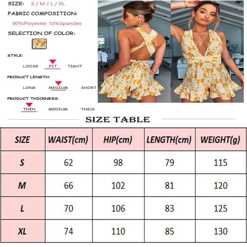 

Women's Sleeveless Boho Holiday Mini Playsuit Summer Beach Jumpsuit Mini