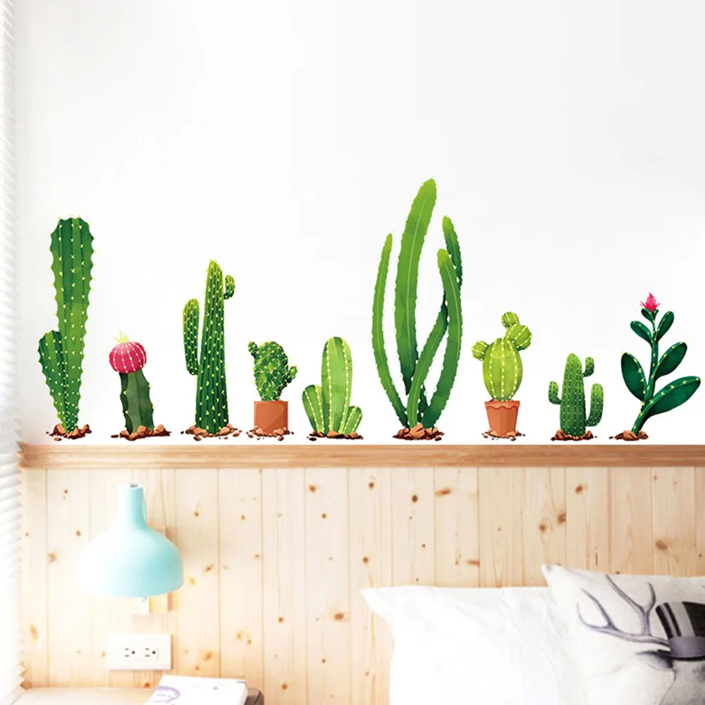 Новый Зеленый Лист бонсай в горшках Цветочные растения Настенные стикеры s