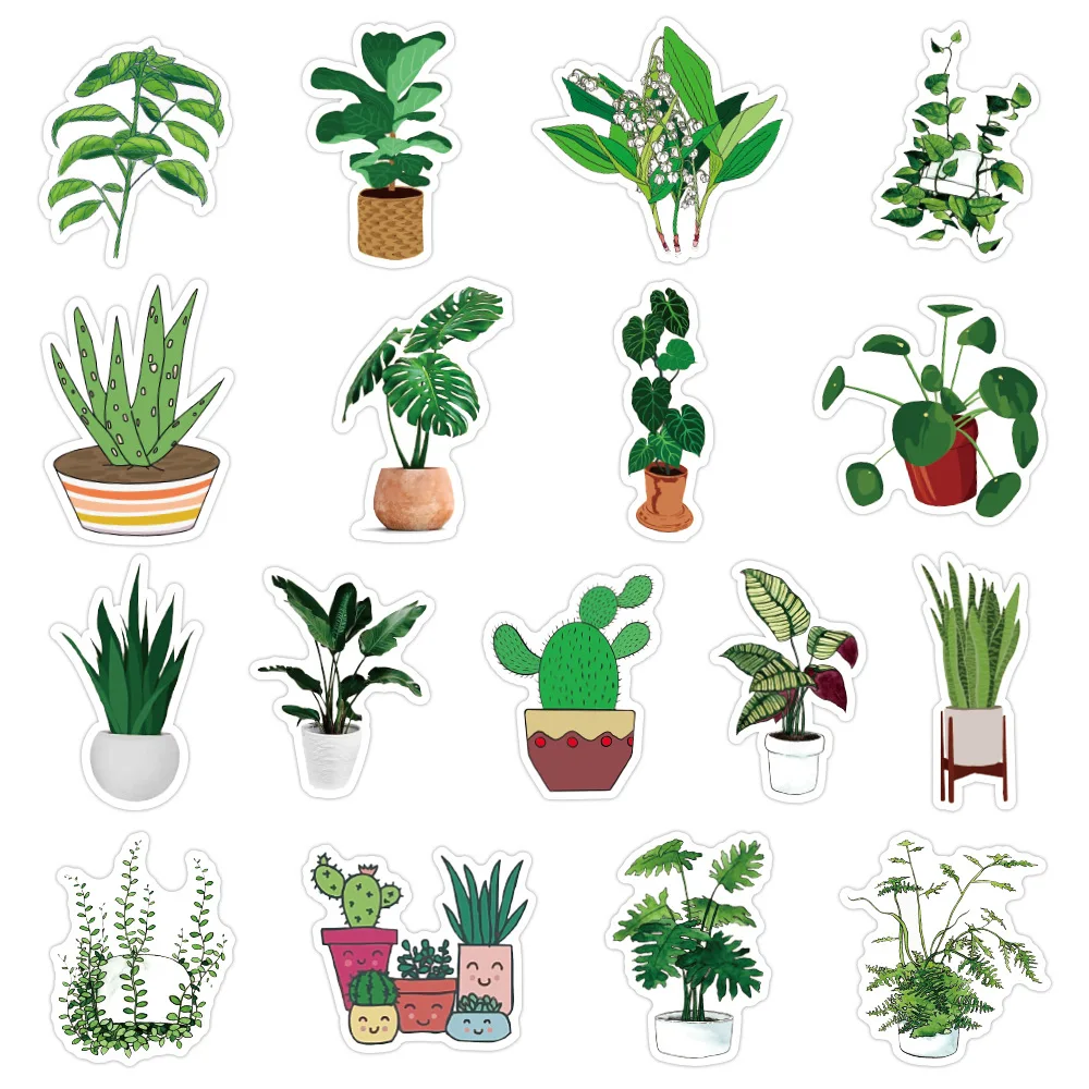 

10/30/50PCS Fresh Green Plants Cartoon Graffiti Laptop Mobile Phone Skateboard Helmet Waterproof Sticker Decoration Wholesale