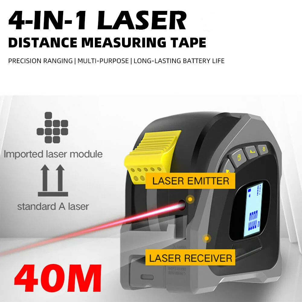 

4 In 1 Laser Distance Meter Range Finder 5M Laser Rangefinder Ruler 40M Laser Tape Measure Digital Retractable Survey Tool