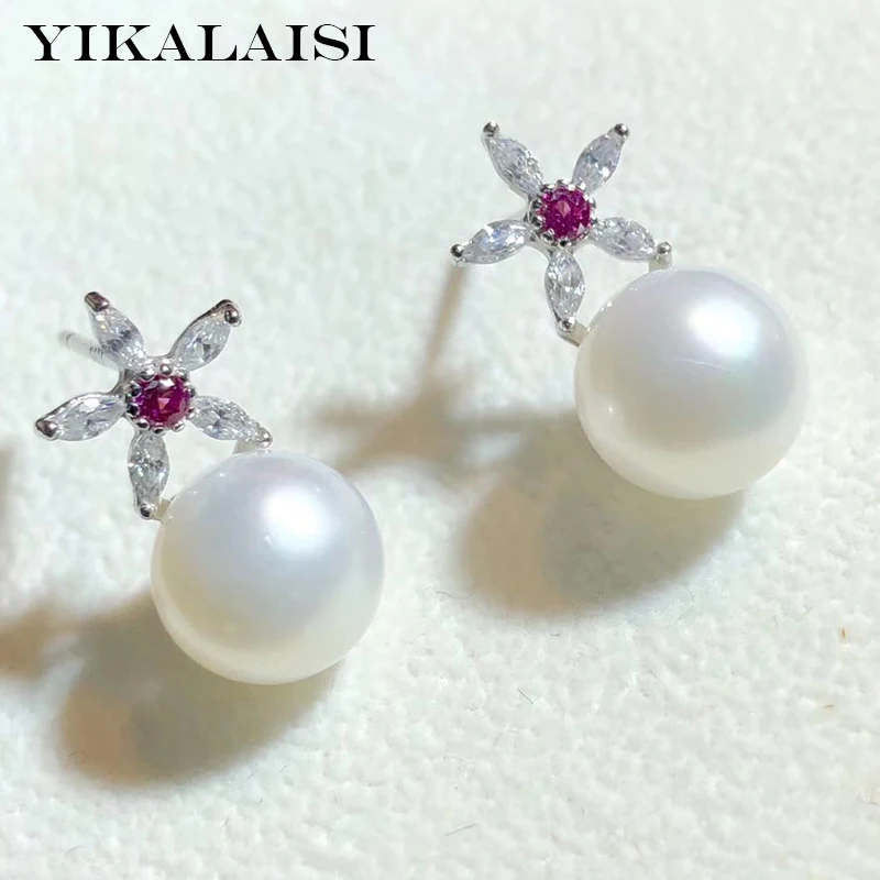 

YIKALAISI 925 Sterling Silver Jewelry Pearl Earrings 2019 Fine Natural Pearl jewelry 7-8mm stud Earrings For Women wholesale