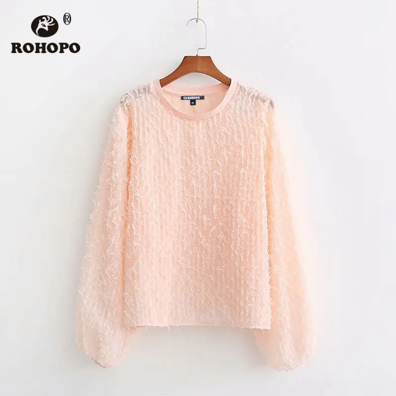 ROHOPO искусственный мех Женский Осенний пуловер с кисточками блузка розовый цвет