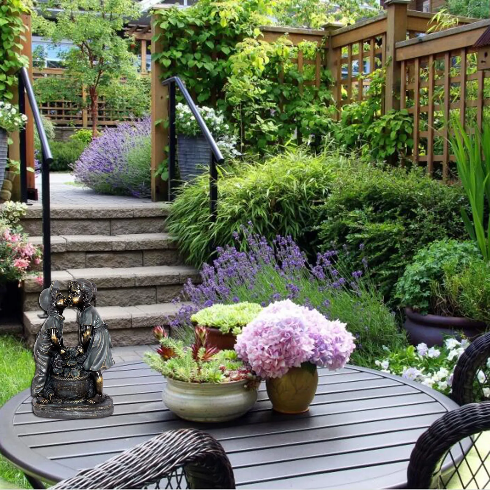 Взрослая детская садовая статуя мальчика с светлячками-садовое украшение