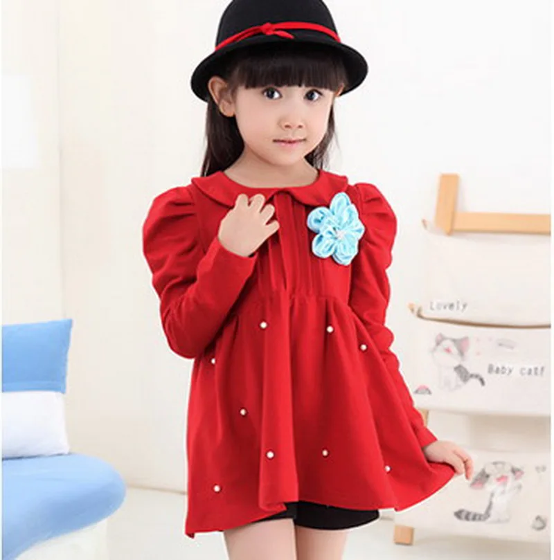 Красное зимнее платье принцессы для девочек хлопковое детское осеннее с длинным