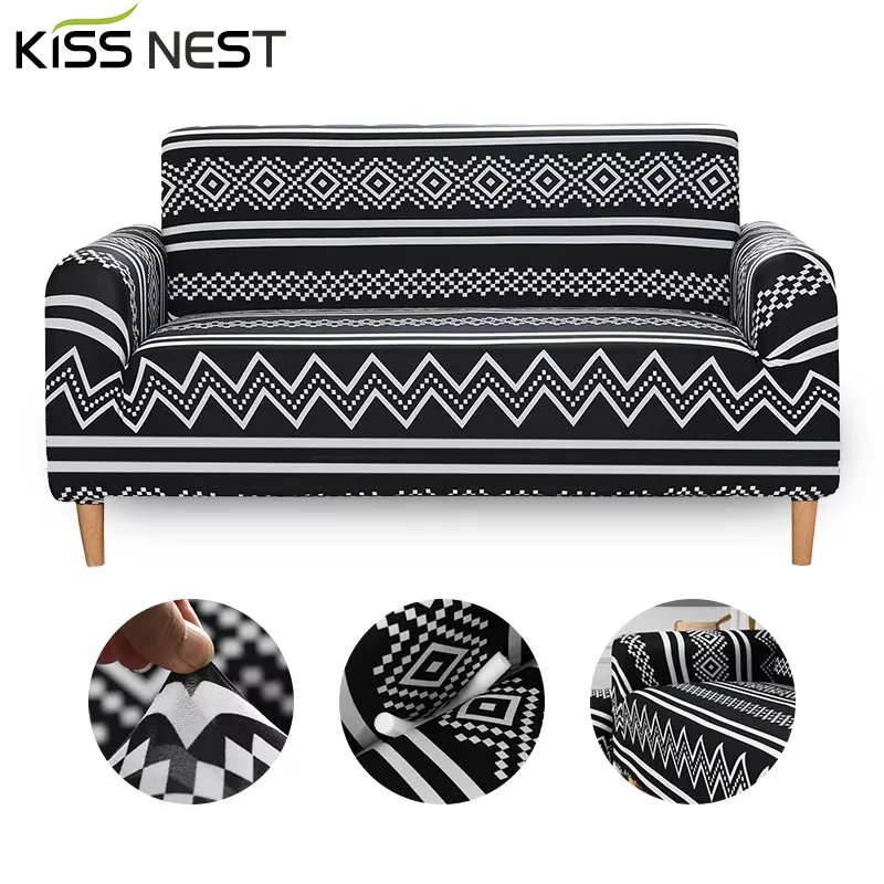 Elastic Sofa Cover Chaise Lounge,1 2 3 4 Seater for Living Room Striped Black