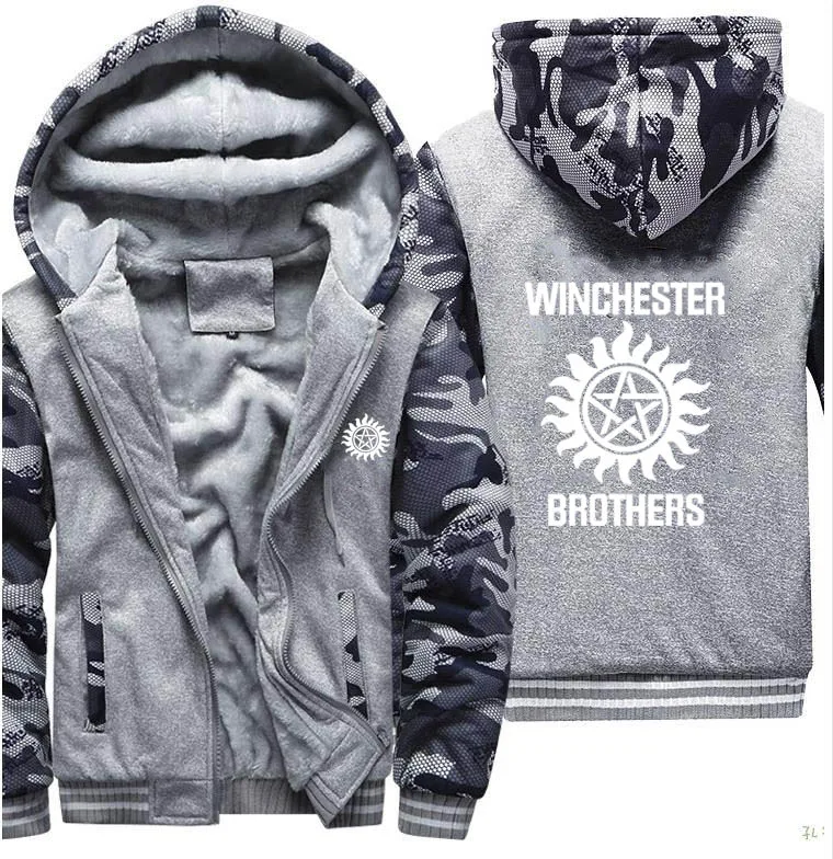 

Unisex Winchester Brothers printing Winter New Fashion Casual Thicken Sport Jacket Warm Wool Fleece Men's Zipper hoodie