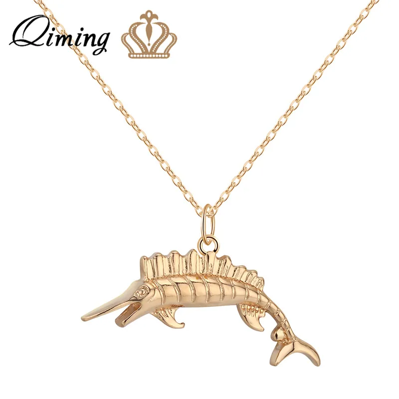 QIMING 3D марлина рыбы золотое ожерелье для женщин ювелирные изделия прочность
