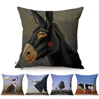 euro surrealism animals donkey dog horse famous oil painting modern decoration sofa throw pillow case abstract art cushion cover
